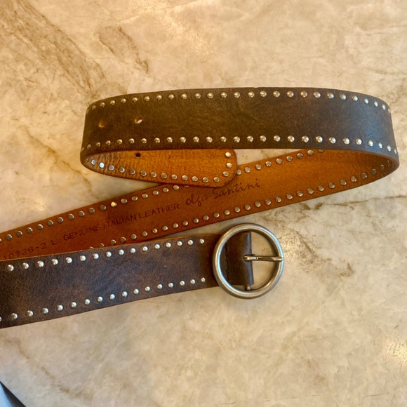 Olga Santini Womens Leather Studded Belt Brown Silver Italy Large - Picture 7 of 8